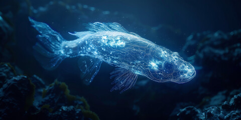Fototapeta premium Bioluminescent Fish in Dark Waters