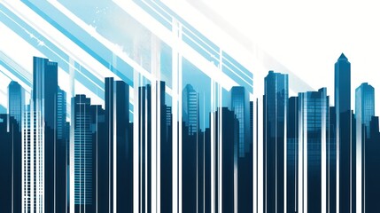 Obraz premium Building Blue striped skyscraper silhouette city down town business center financial background.