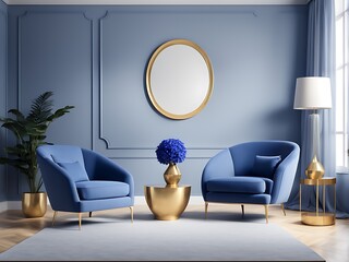 Spacious Living Room with Very Peri Armchair and Gold Table - 2024 Trendy Interior

