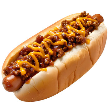 chili dog with cheese isolated on transparent background. generative ai