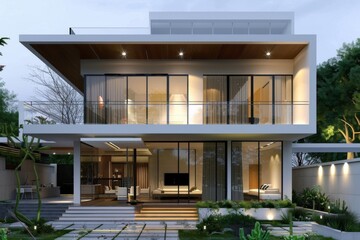 Fototapeta premium Luxurious mansion with modern architecture and garden