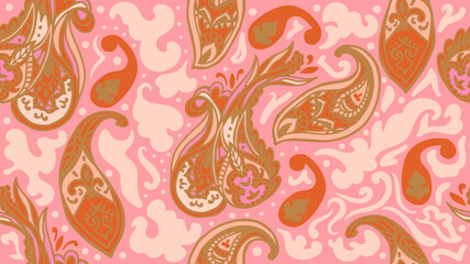 Groovy Ethnic Indian floral paisley seamless background. Boho hippie retro ornament print will be fine for textile or book covers, manufacturing, wallpapers, print, gift wrap and scrapbooking.