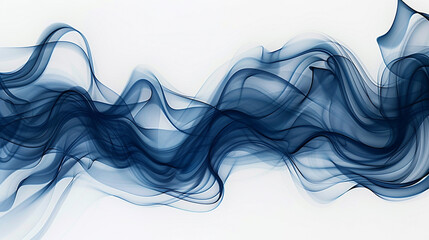 Abstract background with swirling smoky waves in deep blue on a solid white background.