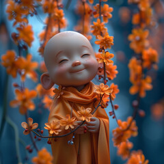 The Adorable Small Monk: Capturing the Serenity and Innocence of Buddhist Life. Perfect for use in educational materials, cultural promotions, spiritual content, and social media posts