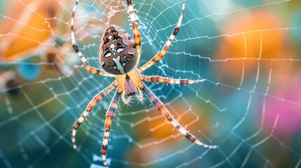 A macro shot of a garden spider spinning its web, capturing the meticulous craftsmanship of nature's master weaver