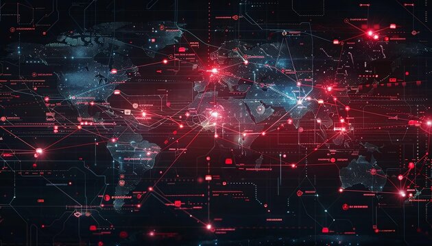 A cyber attack map showing realtime global threats and attacks