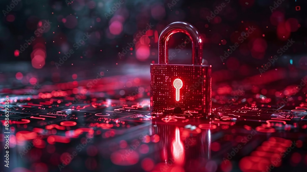 Poster a padlock with digital symbols representing encryption