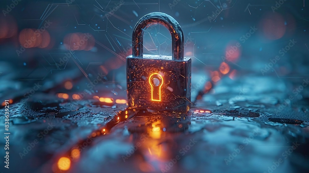 Poster a padlock with digital symbols representing encryption