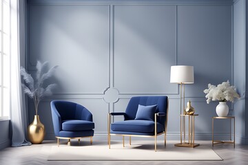 Spacious Living Room with Very Peri Armchair and Gold Table - 2024 Trendy Interior

