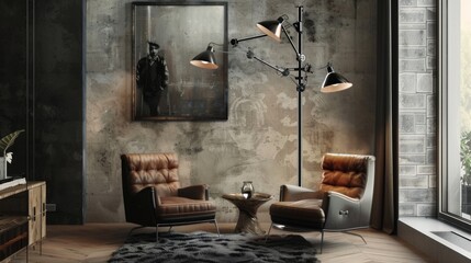 A modern floor lamp with adjustable arms, casting directional light for reading or task work in a contemporary setting