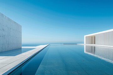 Obraz premium Modern buildings by the lake. Empty architectural background. 