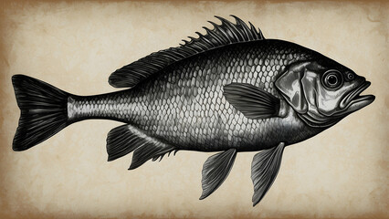 Fototapeta premium An intricately detailed, vintage-style illustration of a fish, reminiscent of classic biological sketches