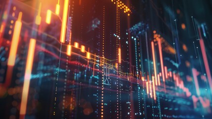 Obraz premium Candlestick screen light statistics, trade background technology and finance.