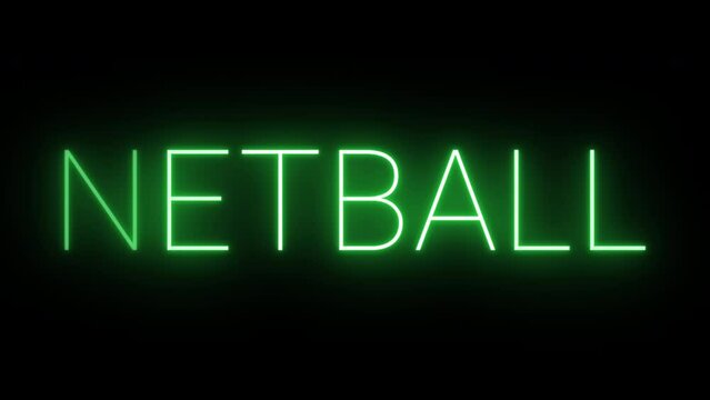 Flickering neon green netball sign animated on black background.