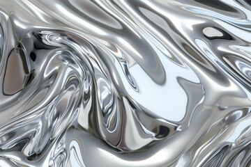Glossy silver metal fluid glossy chrome mirror water effect background backdrop texture