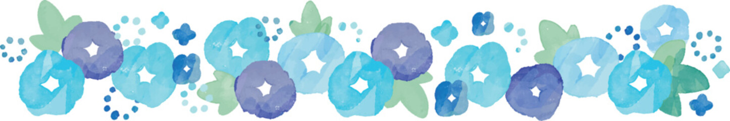 水彩画。水彩タッチの朝顔イラスト。朝顔のベクターイラストセット。手描きの北欧風朝顔イラスト。Watercolor painting. Illustration of morning glory with watercolor touch. Morning glory vector illustration set. Hand drawn Scandinavian style morning glo