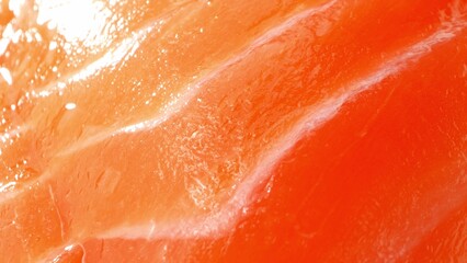 Indulge in the elegance of sashimi-grade salmon: exquisite slices boasting a radiant orange hue and gossamer-thin layers. Each cut whispers of unparalleled freshness and superior quality.
