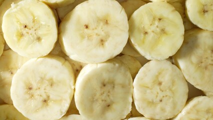 Behold the precision-cut slices of banana, unveiling their luscious creaminess speckled with golden-brown accents. Soft to the touch, with a subtle sheen, they beckon with irresistible allure.
