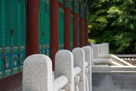 View of the stone fence in the Buddhist temple