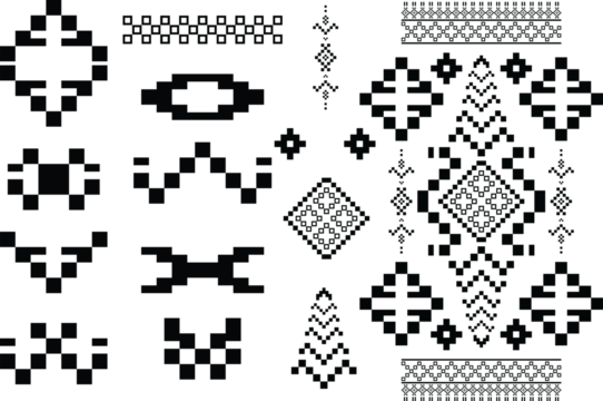 Square vector illustration Ethnic pixel embroidery designs for rugs, curtains, pillows, bags, clothes. Geometric templates for design.