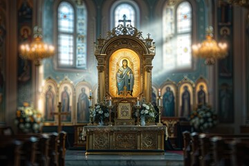 Fototapeta premium Aesthetic Representation of an Iconic Apostolic Church with Architectural Details. Religious Symbolism and Spiritual Significance Captured in a Serene Setting.