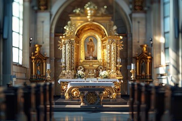 Obraz premium Aesthetic Representation of an Iconic Apostolic Church with Architectural Details. Religious Symbolism and Spiritual Significance Captured in a Serene Setting.