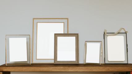 Picture frame png mockups, transparent design on shelf
