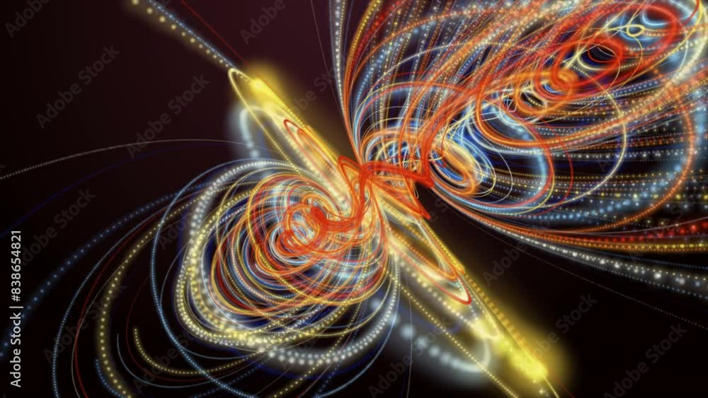 Poster futuristic video animation with particle stripe wave object in slow motion, 4096x2304 loop 4k
