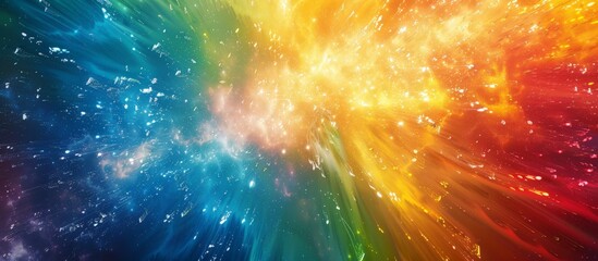 Obraz premium Vibrant Abstract Background with Explosive Burst of Colorful Light Rays in a Dynamic Spectrum of Blue, Green, Yellow, Orange, and Red Hues