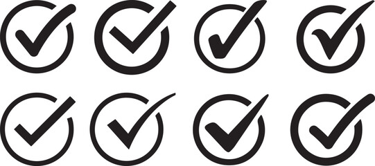 Check box icon with correct, accept checkmark icons tick box checked. Check mark icon symbols vector.