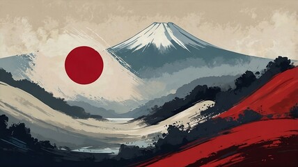 Japan country landscape with japan flag