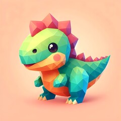 Cute little dinosaur, low poly style, isolated