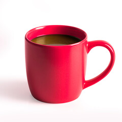 Red cup of coffee isolated on white background.