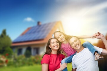 Happy young Family with kids together in a garden