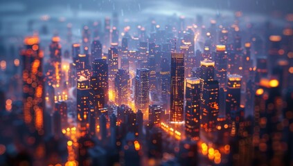 Fototapeta premium Illuminate a skyline dotted with towering skyscrapers and glittering city lights, representing urban prosperity and growth.