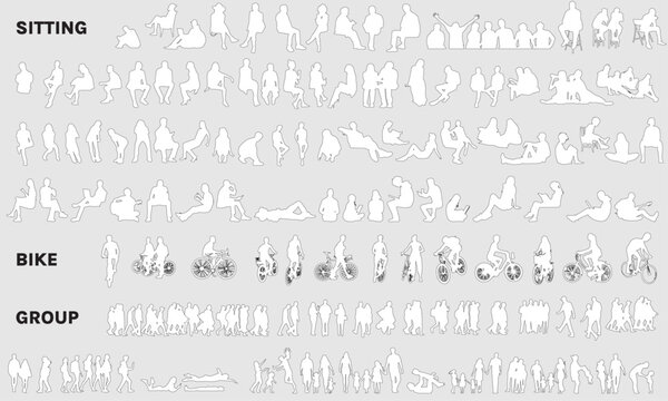 Architectural Drawings people vector illustration, top view, human person Minimal style hand drawn. Sections, Elevations, Floor Plans. line