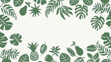 A flat design background with a dense border of summer fruits, leaving a large free copy space in the center for text