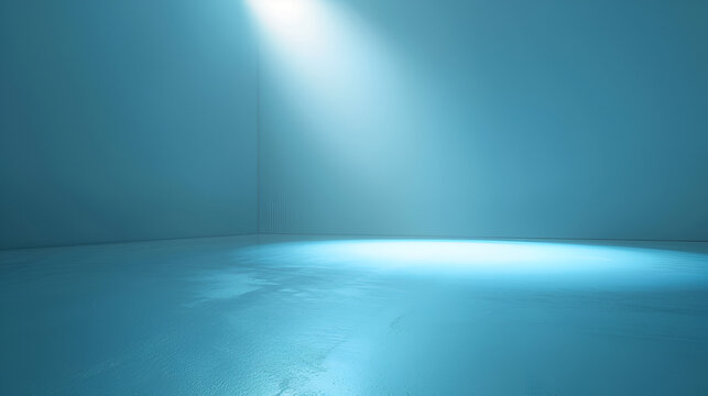 habitacion con perspectiva y fondo vacia con entrada de luz solar exterior iluminacion exterior color azul claro superficie cuarto con paredes lisas