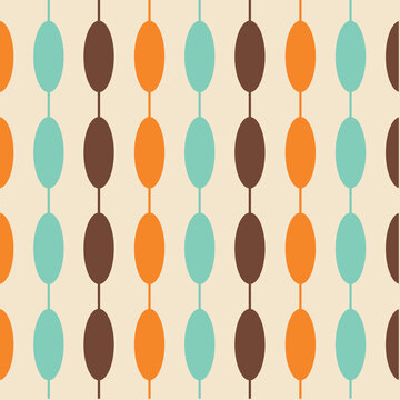 50s Mid Century Modern Seamless Pattern, Geometric Mid Century Modern Pattern in Beige, Brown, Turquoise and Orange, MCM