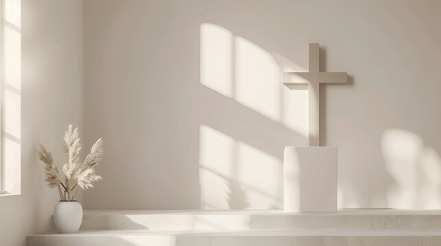 una capilla elegante de la religion catolica fondo con una cruz para orar fondo o invitacion con espacio para copiar
