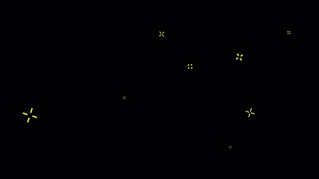 Animation of cartoon glitter of white lines on a black screen. Sparkling surface with cross-shaped movement. The concept of new, clean, beautiful. Small motion fireworks in 4K with alpha channel.