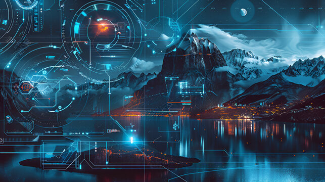 pantalla virtual holograma de datos digitales datos de red del mundo almacen de informacion cibernetica en el ciberespacio visualizacion digital - Powered by Adobe