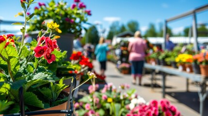 カラフルなお花が並ぶ園芸店