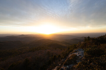 Sunrise at Hawksbill Mountain at the Linville Gorge in the Mountains of Western North Carolina