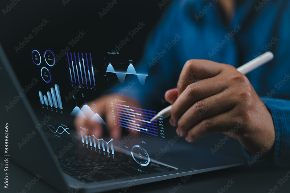 Aufkleber Businessman using digital tablet analyzing sales data and financial growth graph chart report. Business planning, strategy and development. Financial and banking. market research, data analysis