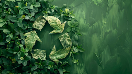 fondo de un ecosistema con el simbolo de reciclaje plantas y arboles verdes sobre un fondo con espacio para copiar reciclar y dar vida