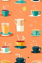 Colorful Collection of Cups and Saucers