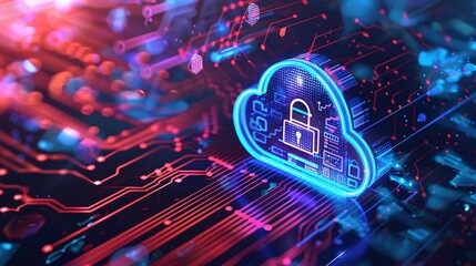 Fototapeta premium 3d cloud computing security infrastructure concept with padlock inside the cloud illustration