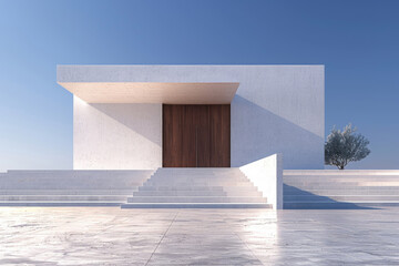 White Building on a blue sky backdrop.Modern concrete architecture.
