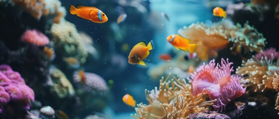 Naklejka premium serene underwater environment where vibrant corals and fish coexist in perfect harmony